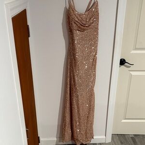 Night Way Collections Rose Gold Sequin Maxi Dress